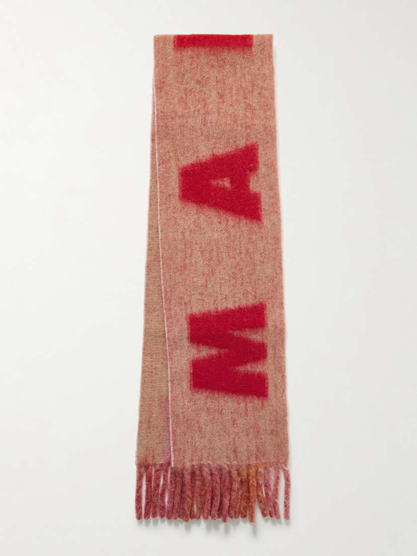 Marni Fringe Printed Knitted Scarf
