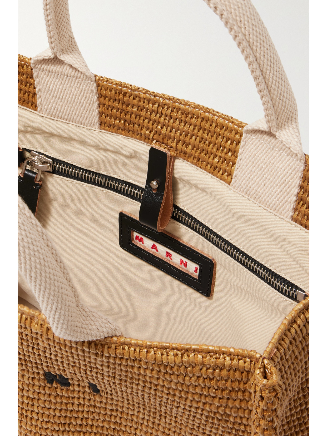 Marni Basket Small Canvas-trimmed Embroidered Faux Raffia Tote In Neutrals