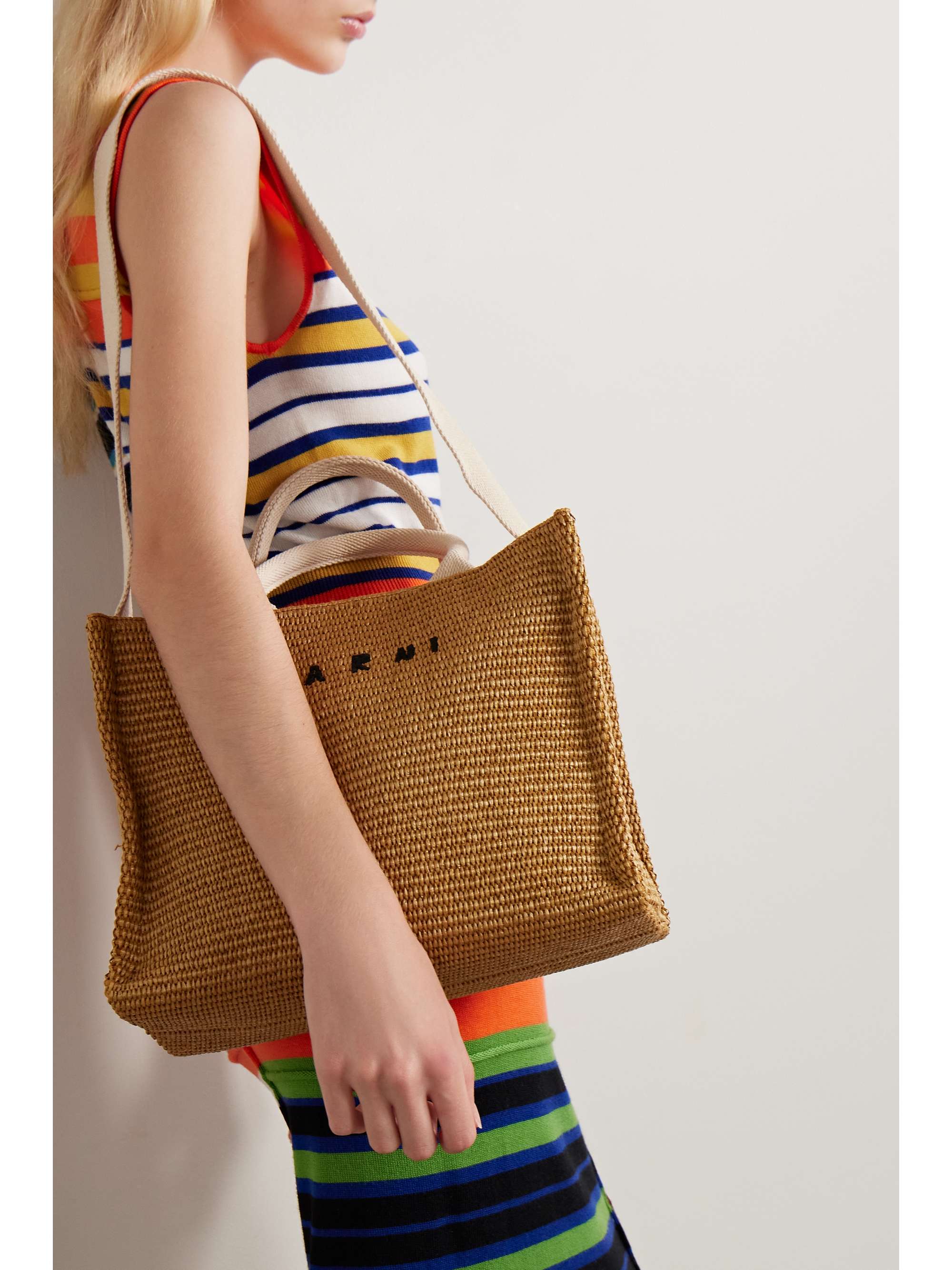 MARNI Basket small canvas-trimmed embroidered faux raffia