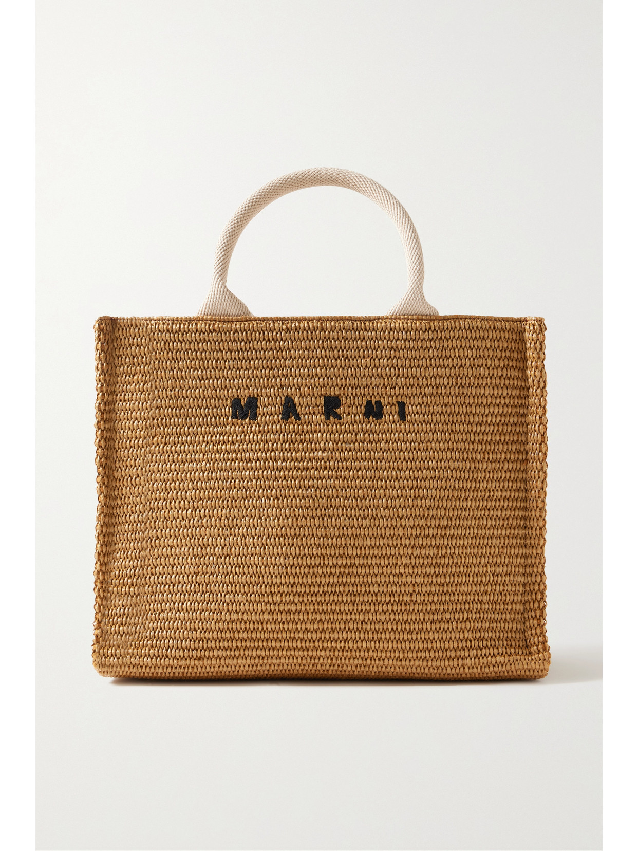 Marni Basket Small Canvas-trimmed Embroidered Faux Raffia Tote In Neutrals