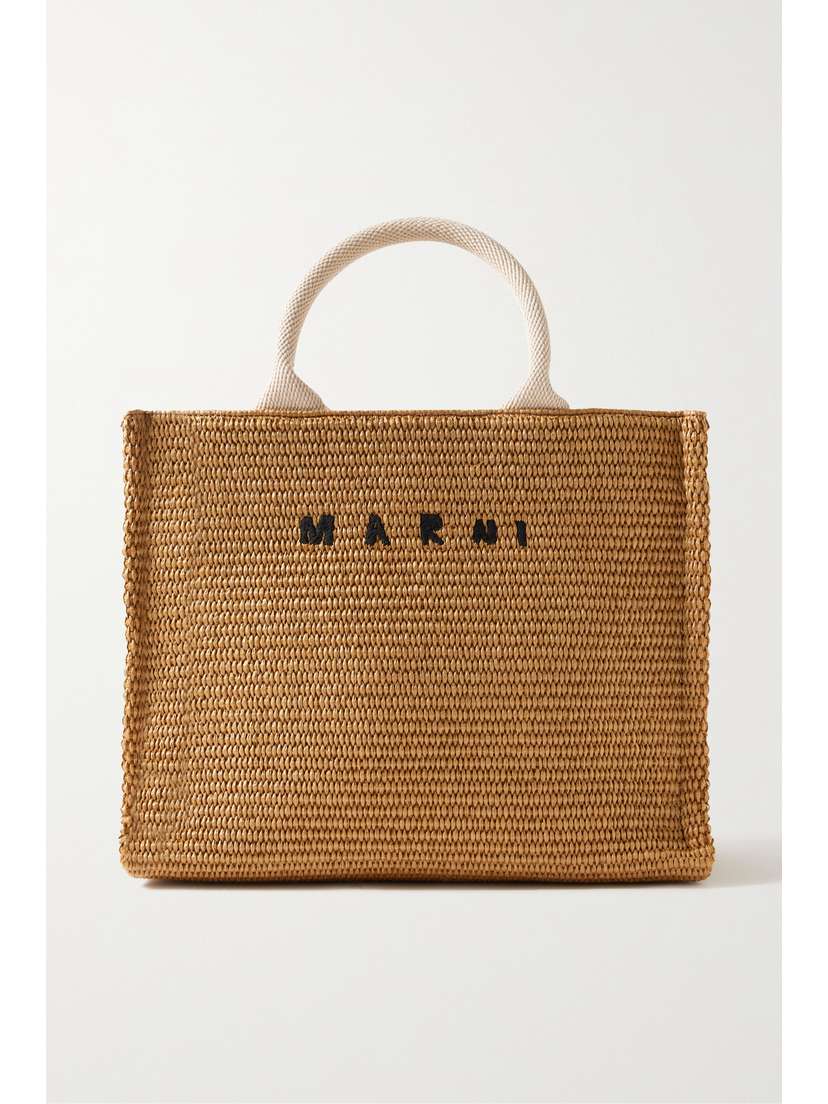 Marni Basket Small Canvas-trimmed Embroidered Faux Raffia Tote
