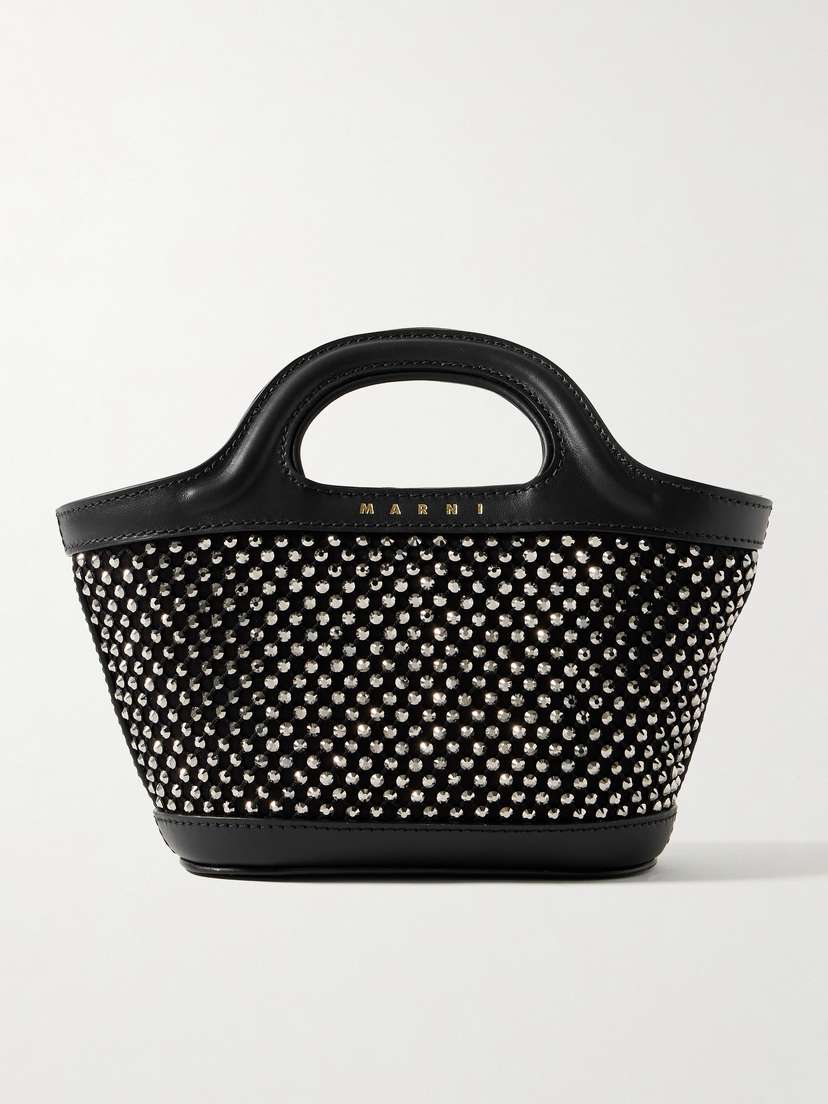 Marni Tropicalia Mini Leather-trimmed Embellished Satin Tote