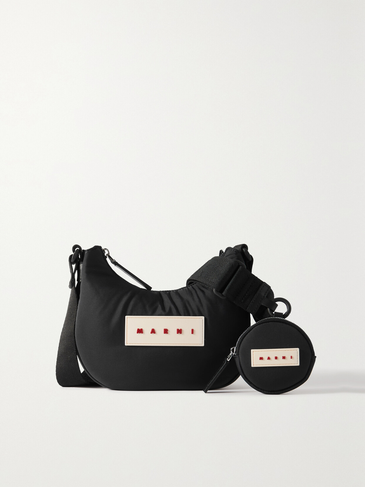 Marni - Webbing-trimmed Appliquéd Shell Shoulder Bag - Black