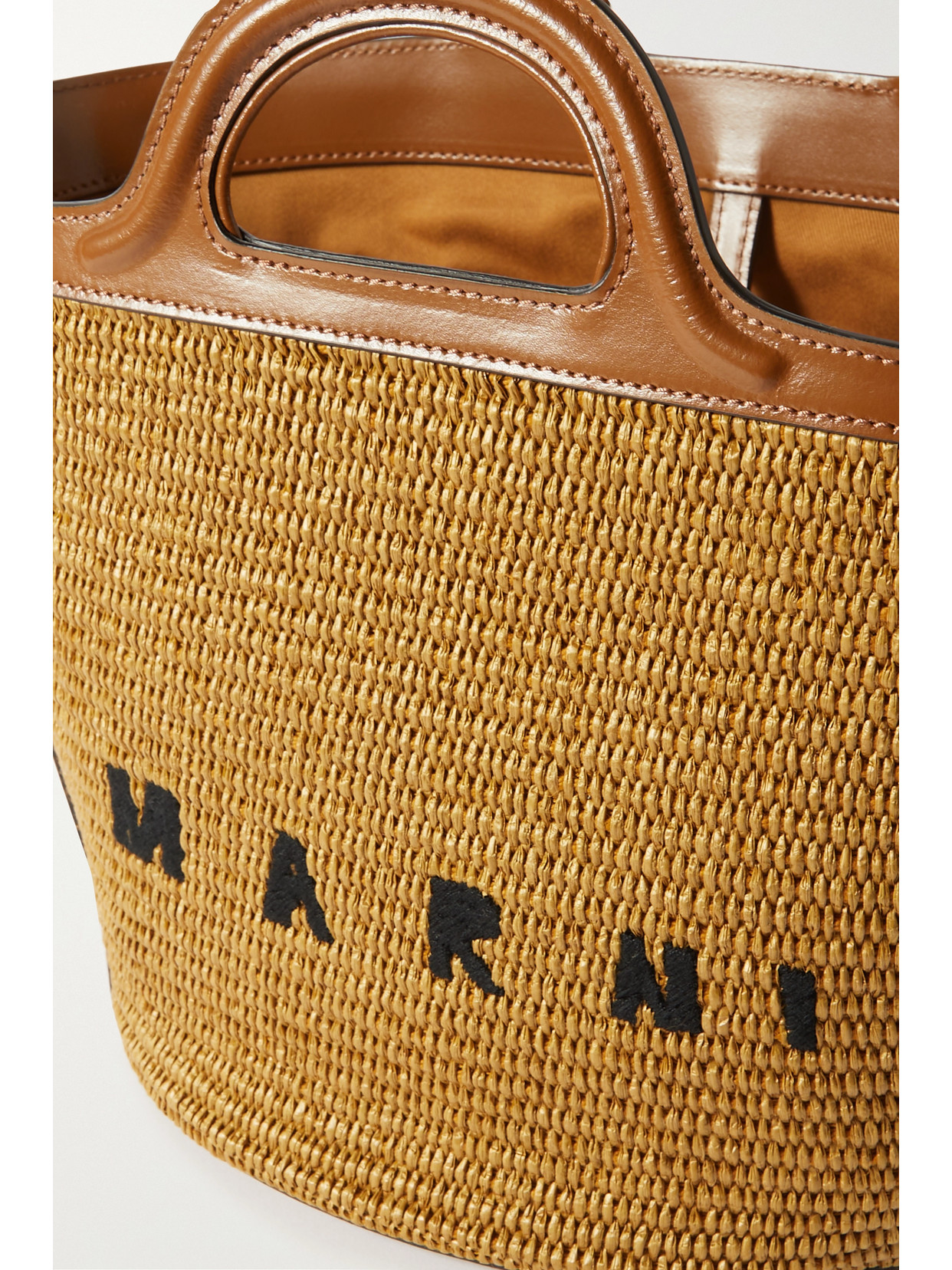 Shop Marni Tropicalia Small Leather And Embroidered Faux Raffia Tote In Neutrals