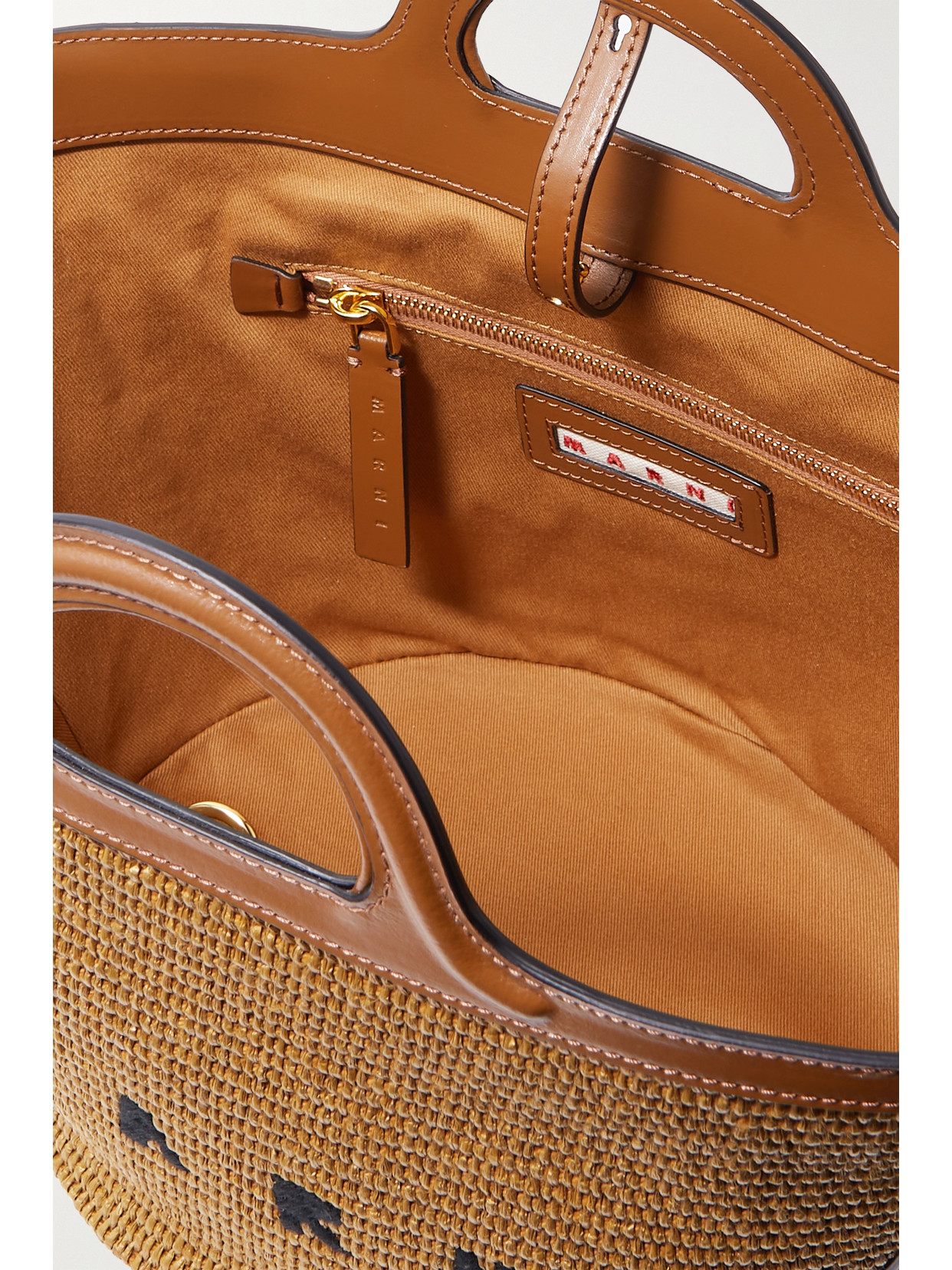Shop Marni Tropicalia Small Leather And Embroidered Faux Raffia Tote In Neutrals