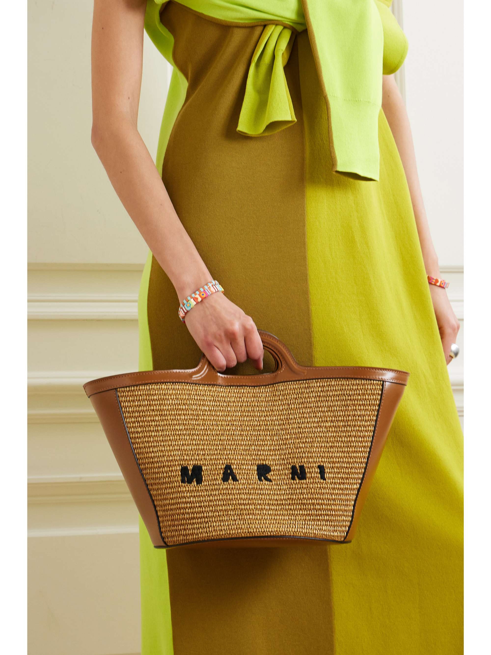 MARNI Tropicalia small leather and embroidered faux raffia