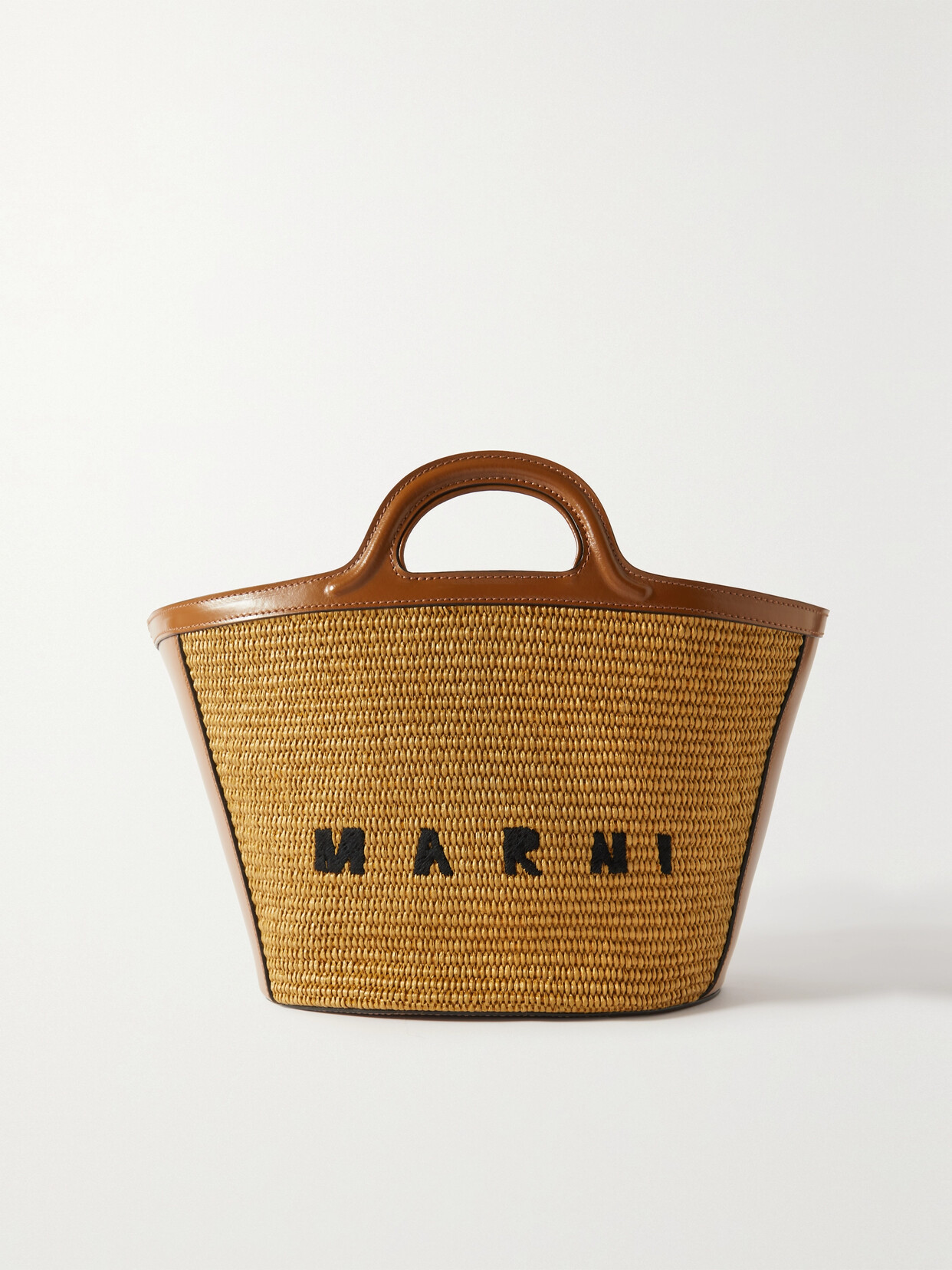 Shop Marni Tropicalia Small Leather And Embroidered Faux Raffia Tote In Neutrals