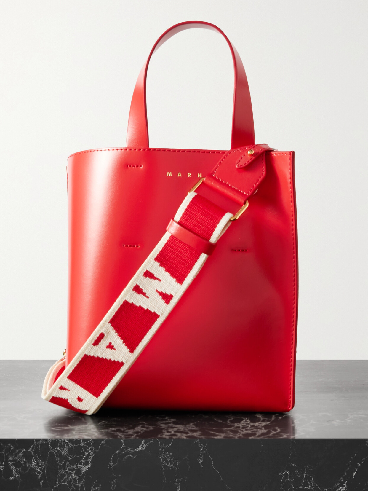 Marni Museo Mini Leather Tote In Red