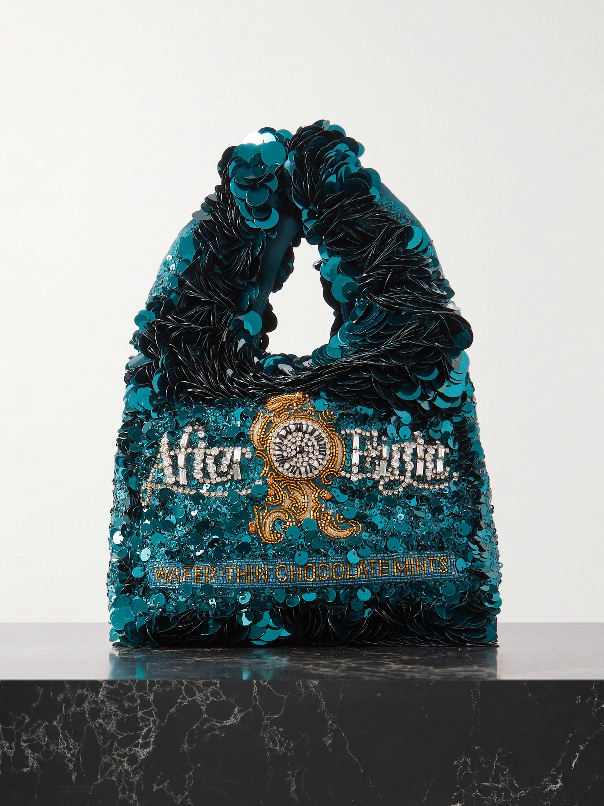 Anya Hindmarch - After Eight Embellished Embroidered Recycled-satin Tote - Teal