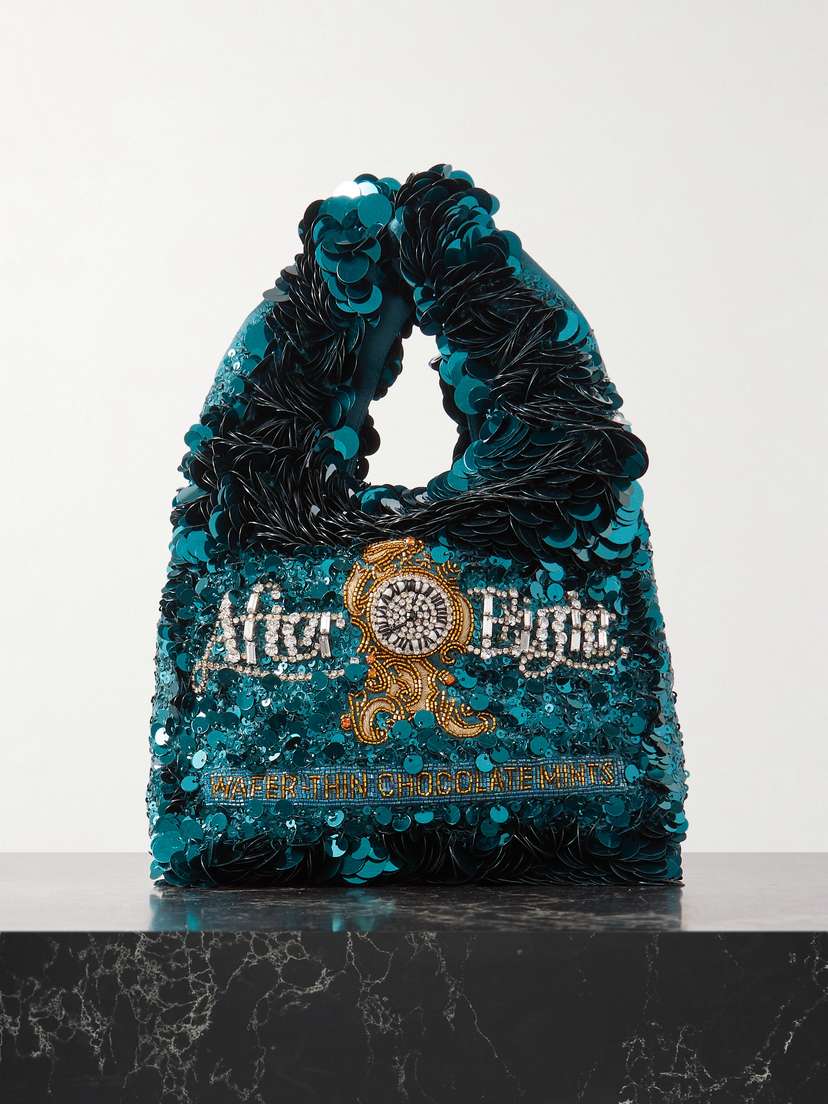 Anya Hindmarch After Eight Embellished Embroidered Recycled-satin Tote