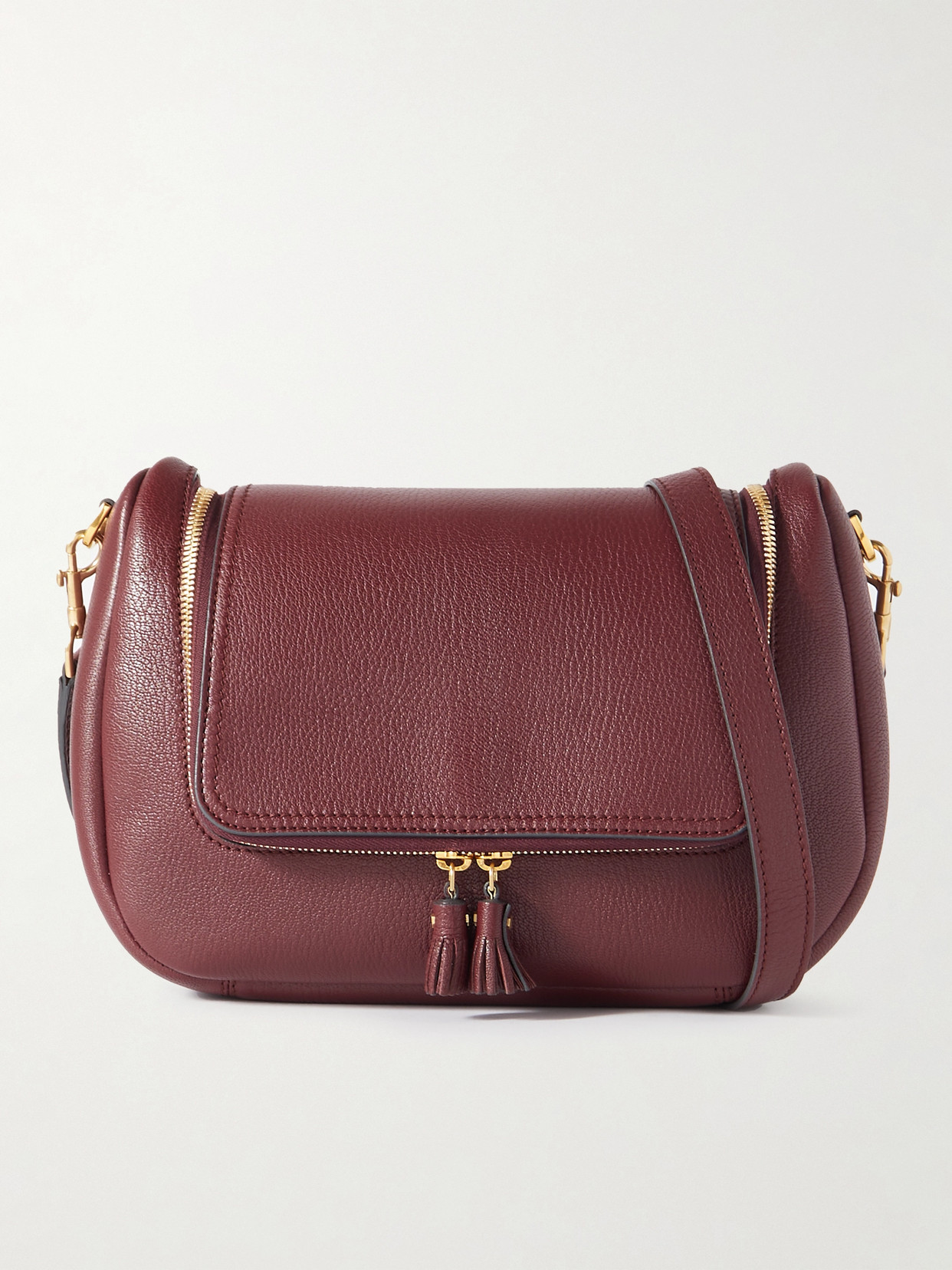 Anya Hindmarch Vere Tasseled Leather Shoulder Bag In Burgundy