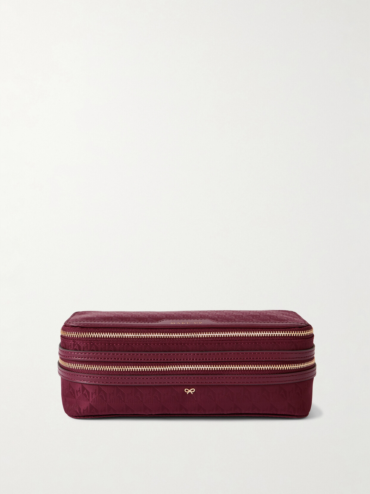 Anya Hindmarch Make-up Leather-trimmed Recycled Logo-jacquard Nylon Cosmetics Case In Red