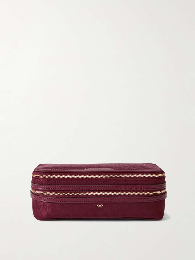 Anya Hindmarch Make-up Leather-trimmed Recycled Logo-jacquard Nylon Cosmetics Case
