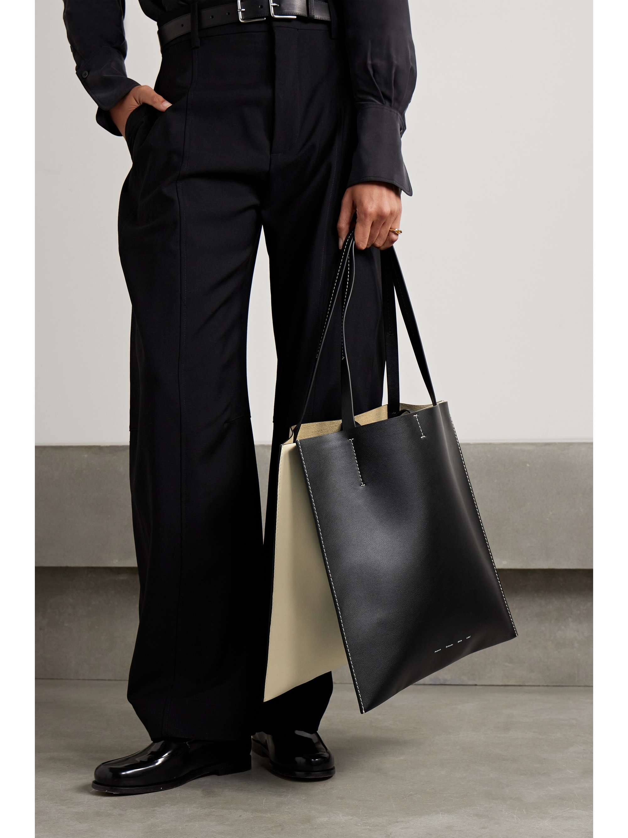 PROENZA SCHOULER WHITE LABEL Twin leather-trimmed striped canvas tote