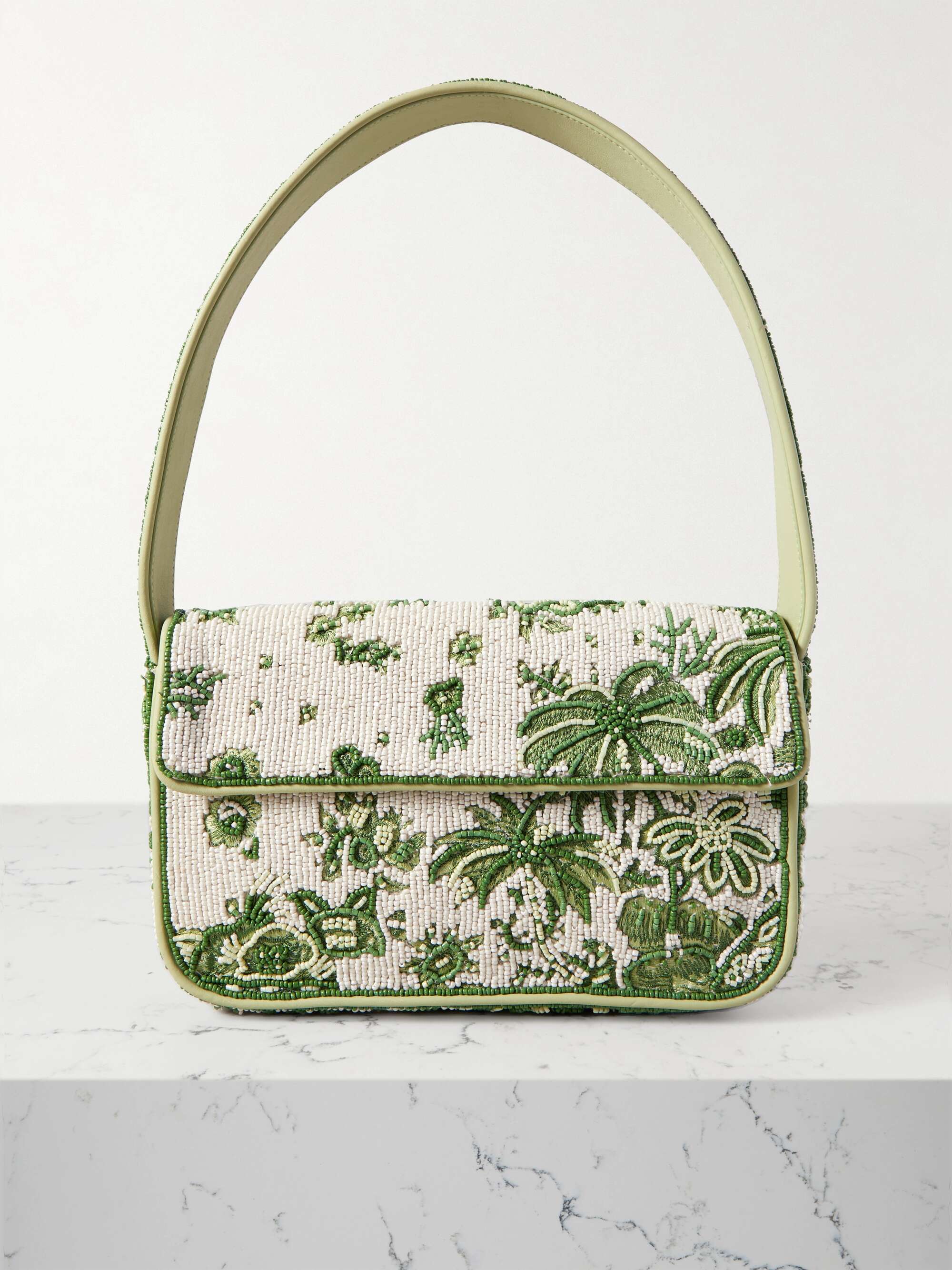 STAUD Tommy vegan leather-trimmed beaded satin shoulder bag | NET-A-PORTER