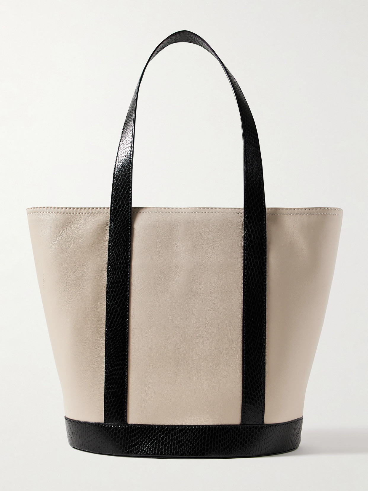 Shop Staud Allora Snake-effect Trimmed Textured-leather Tote In Cream