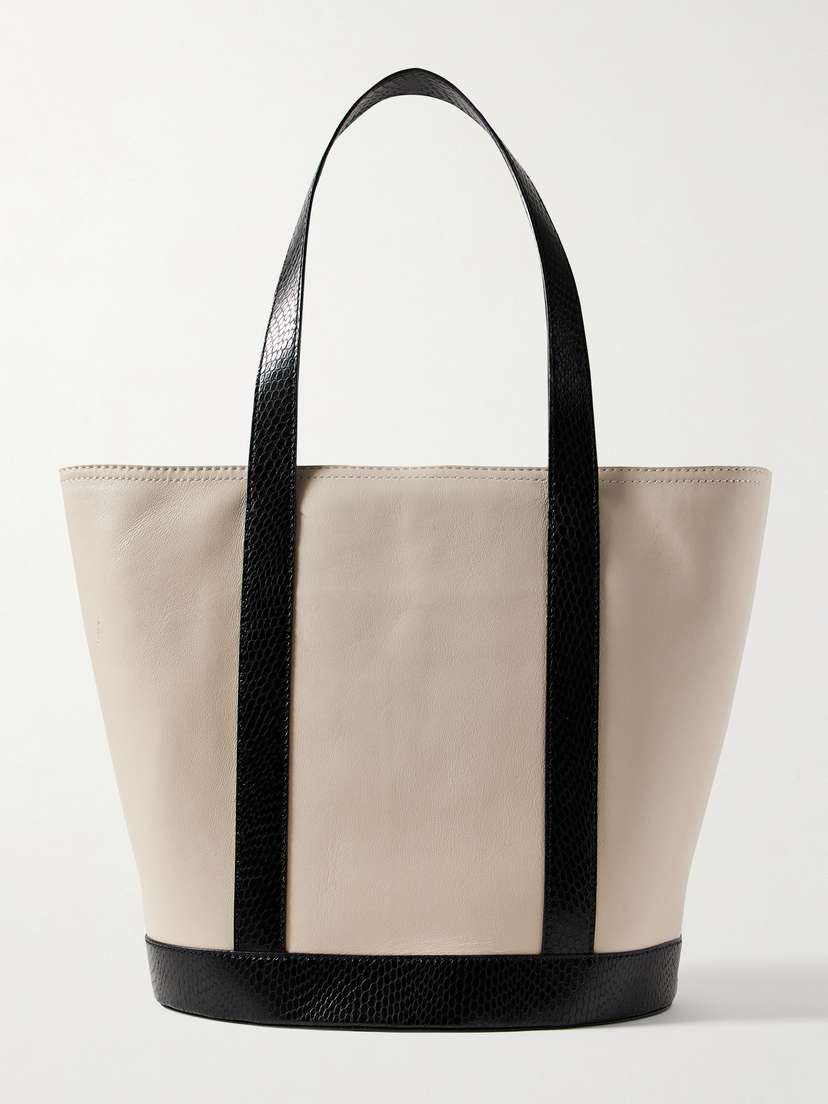 Staud Allora Snake-effect Trimmed Textured-leather Tote