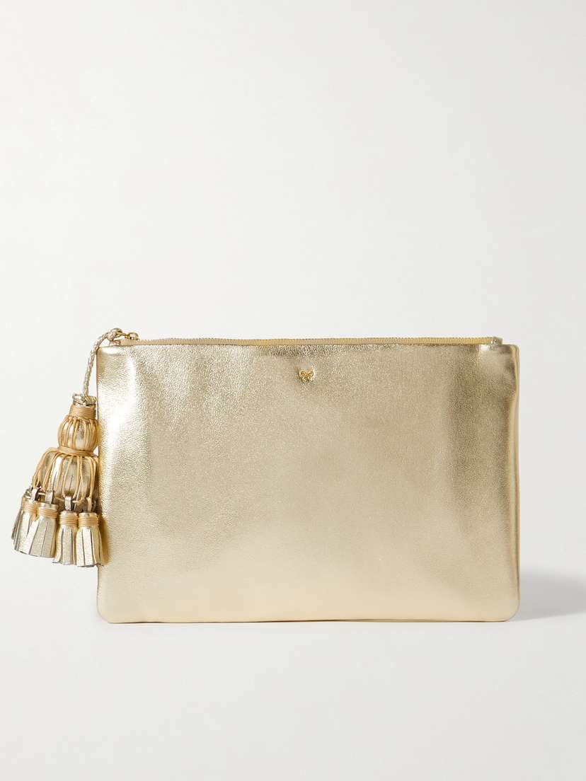 Anya Hindmarch Georgiana Tasseled Metallic Leather Clutch