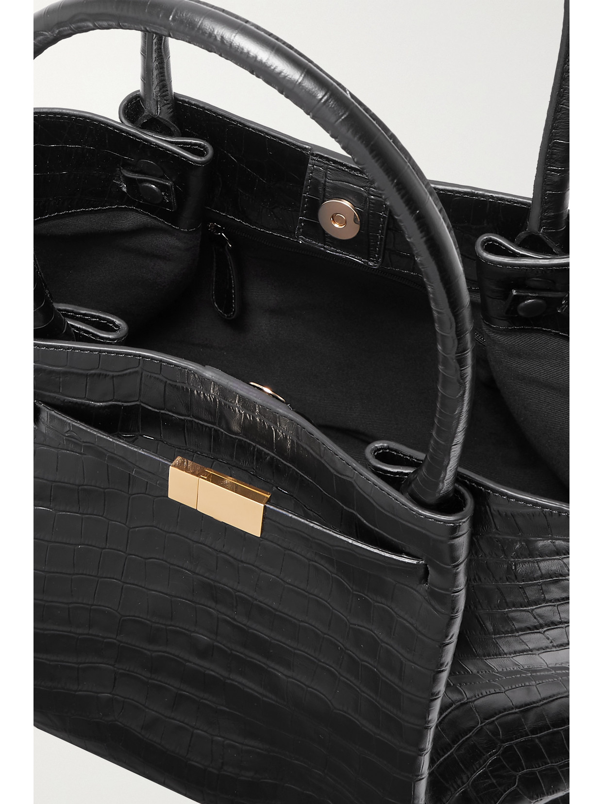 Demellier + Net Sustain New York Croc-effect Leather Tote In Black
