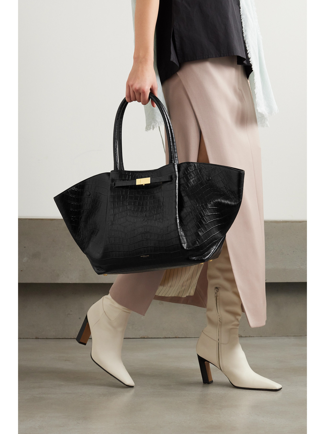 Demellier + Net Sustain New York Croc-effect Leather Tote In Black