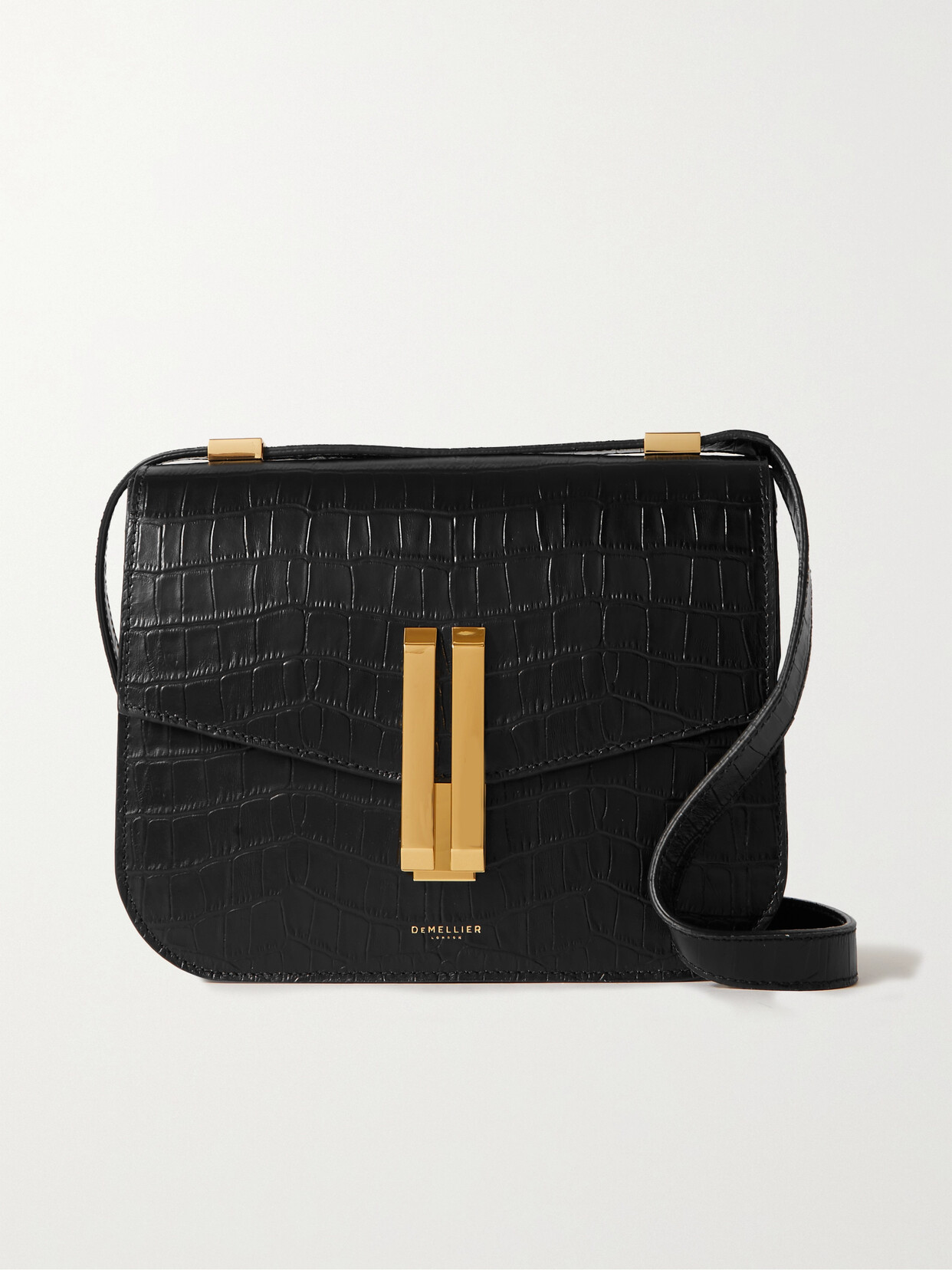 Demellier + Net Sustain Vancouver Croc-effect Leather Shoulder Bag In Black