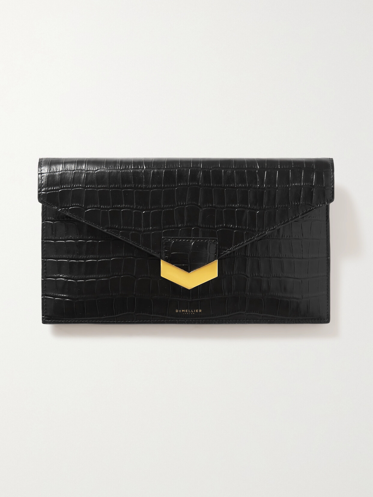 Demellier + Net Sustain London Croc-effect Leather Clutch In Black