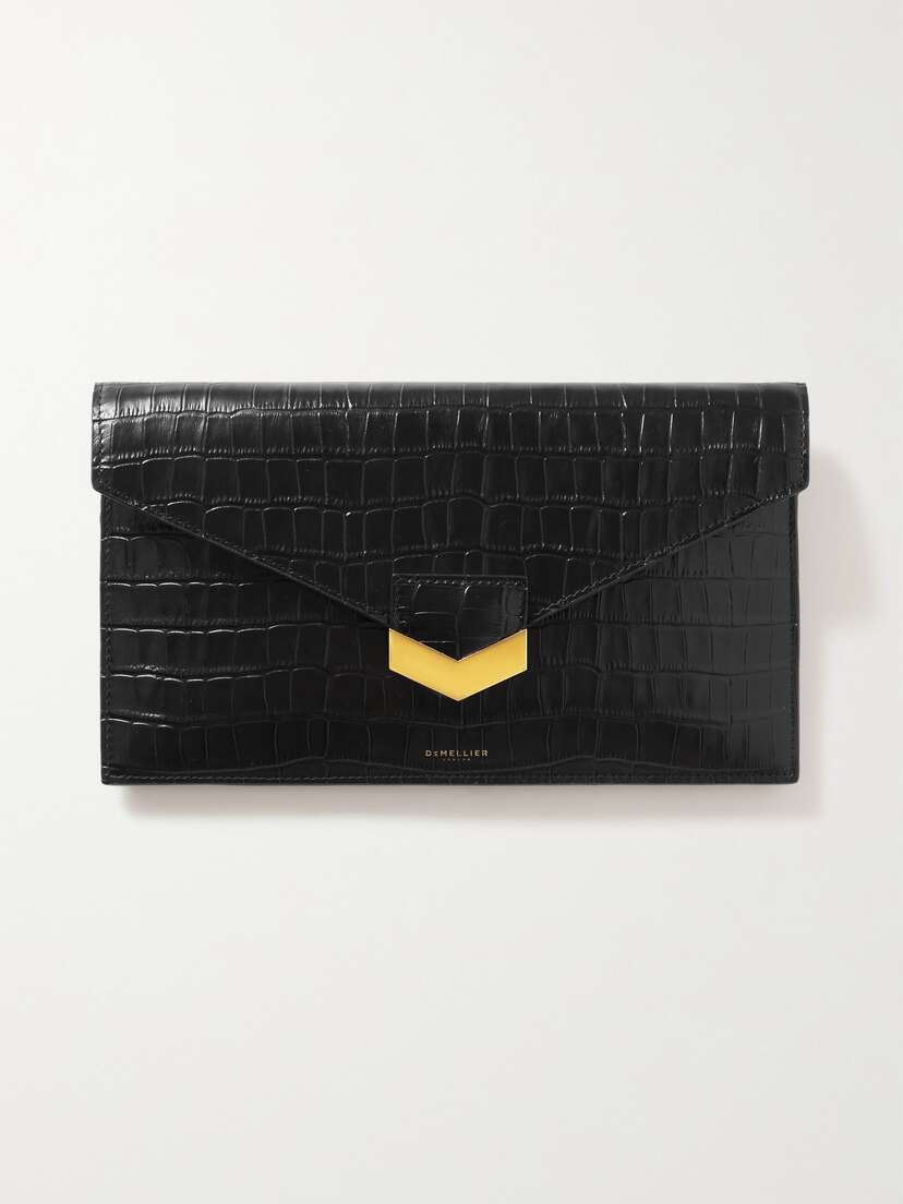 DeMellier + Net Sustain London Croc-effect Leather Clutch