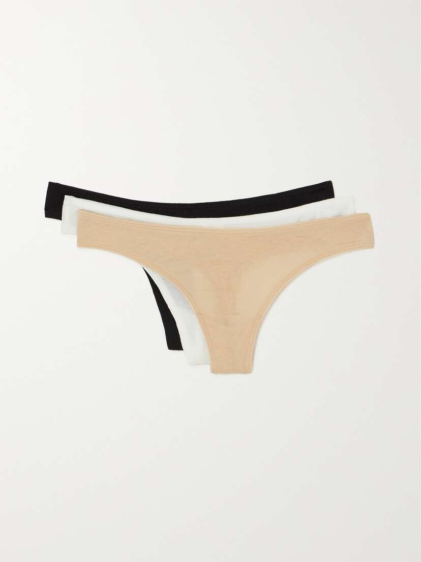 Skin Set Of Three Organic Pima Cotton-jersey Thongs