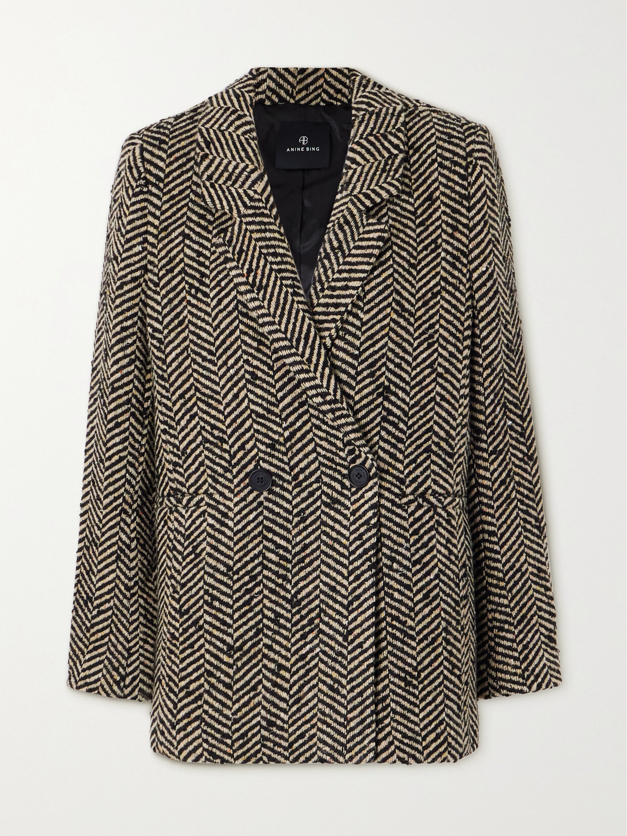 Shop Anine Bing Diana Double-breasted Herringbone Tweed Blazer In Multi