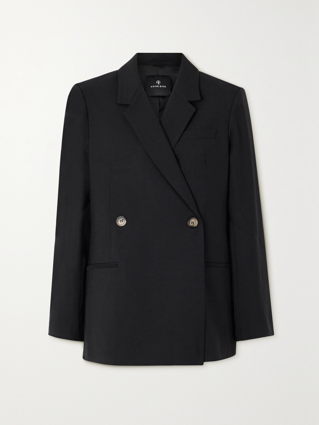 Anine Bing - Kaia Double-breasted Grain De Poudre Blazer - Black