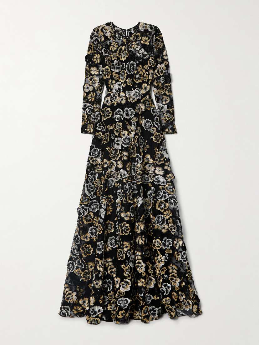 Naeem Khan Metallic Appliquéd Tulle Gown