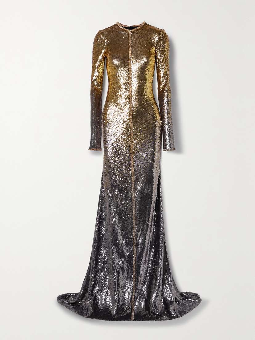 Naeem Khan Ombré Embellished Sequined Stretch-tulle Gown