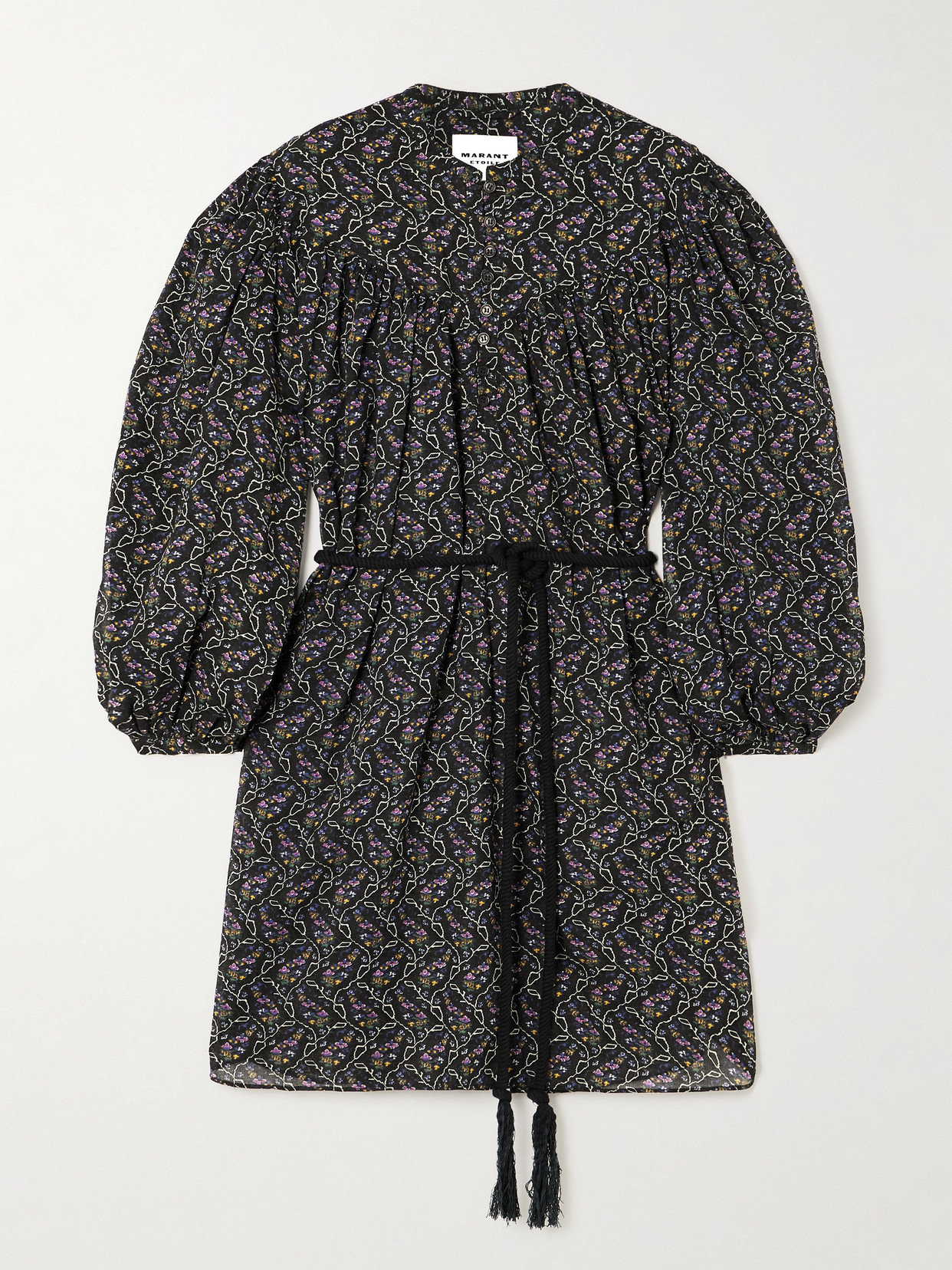 Marant Étoile - Kildi Belted Floral-print Cotton-voile Mini Dress - Black