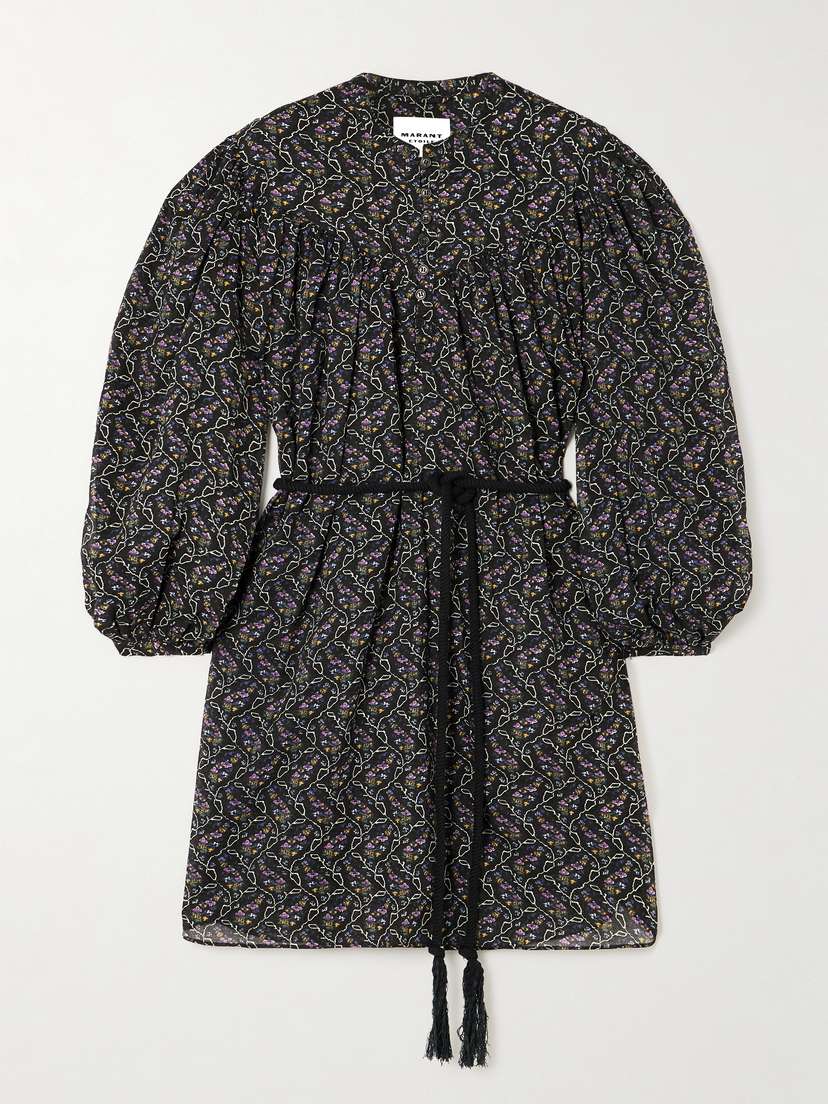 Marant Étoile Kildi Belted Floral-print Cotton-voile Mini Dress