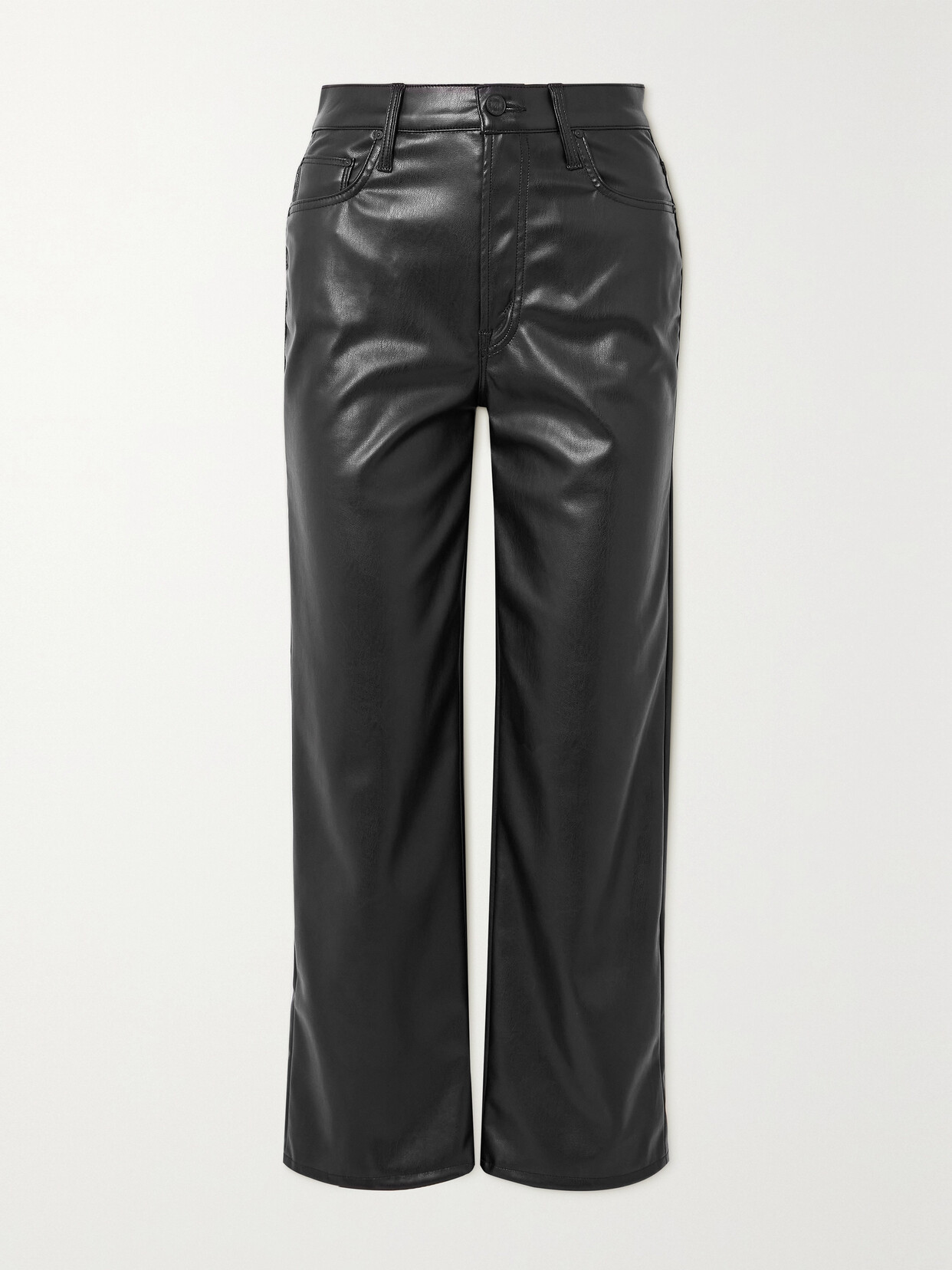 Mother The Rambler Cropped Faux Leather Wide-leg Trousers In Black - Blk