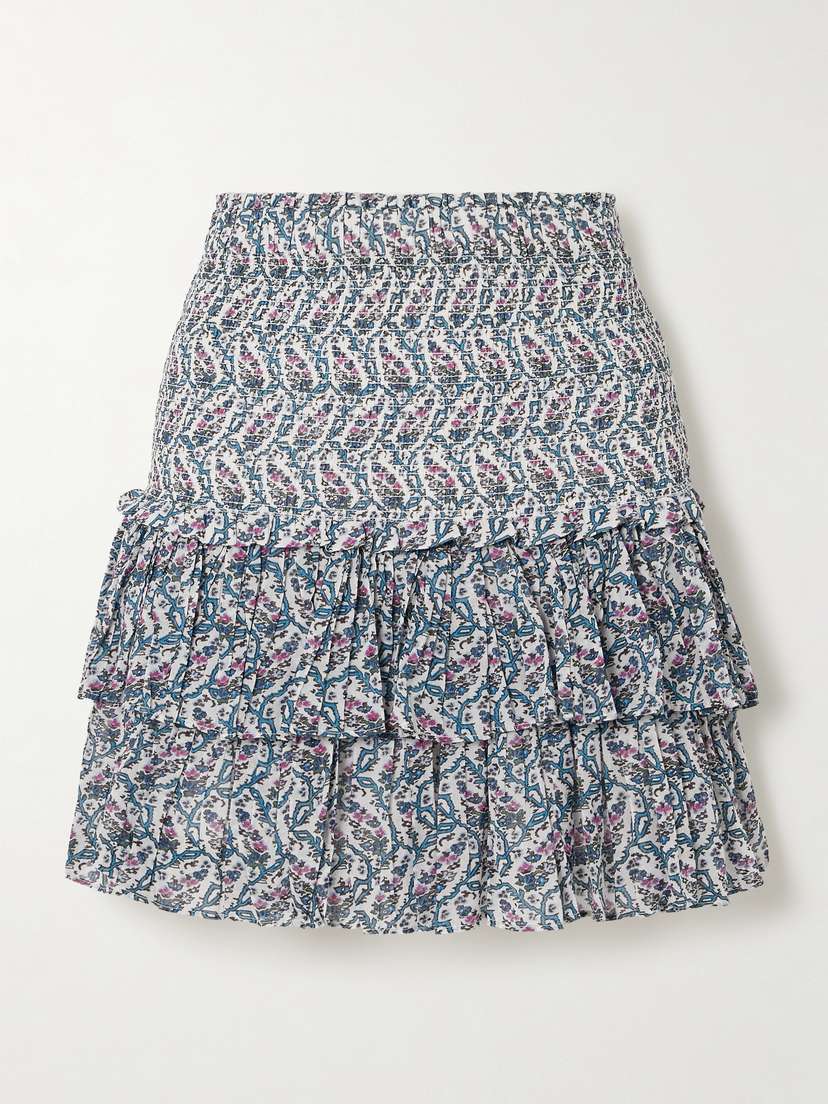 Marant Étoile Naomi Tiered Shirred Floral-print Cotton-voile Mini Skirt