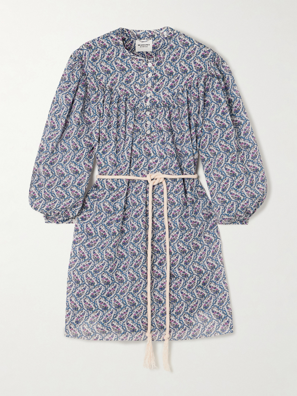 Marant Étoile - Kildi Belted Floral-print Cotton-voile Mini Dress - Ecru