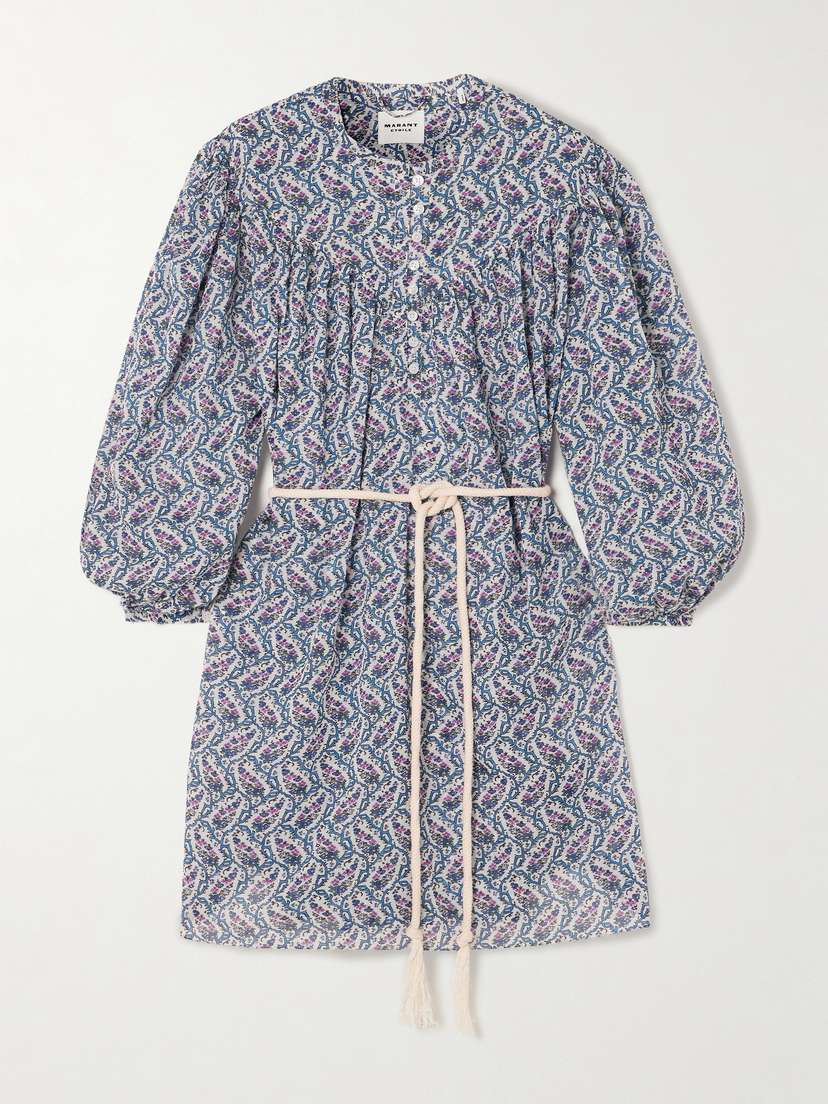 Marant Étoile Kildi Belted Floral-print Cotton-voile Mini Dress