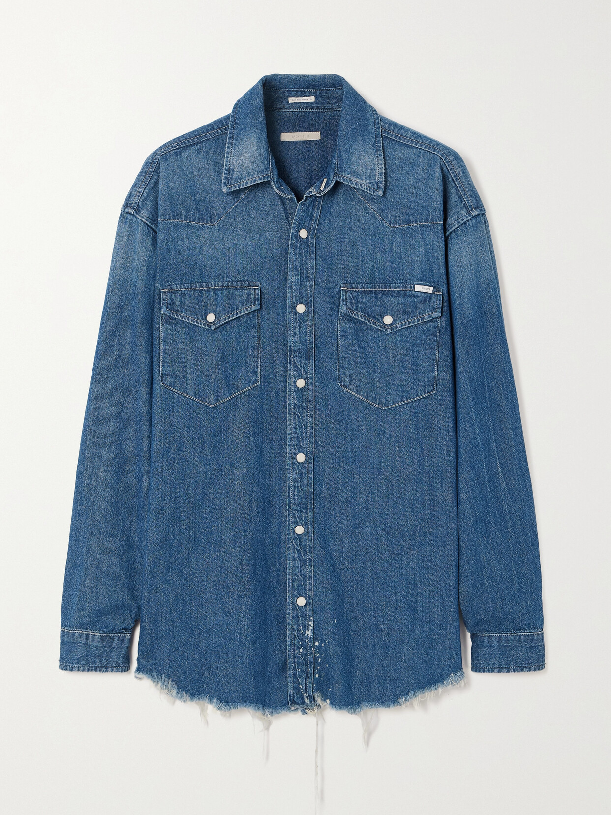 Shop Mother The Western Frayed Denim Shirt In Blue