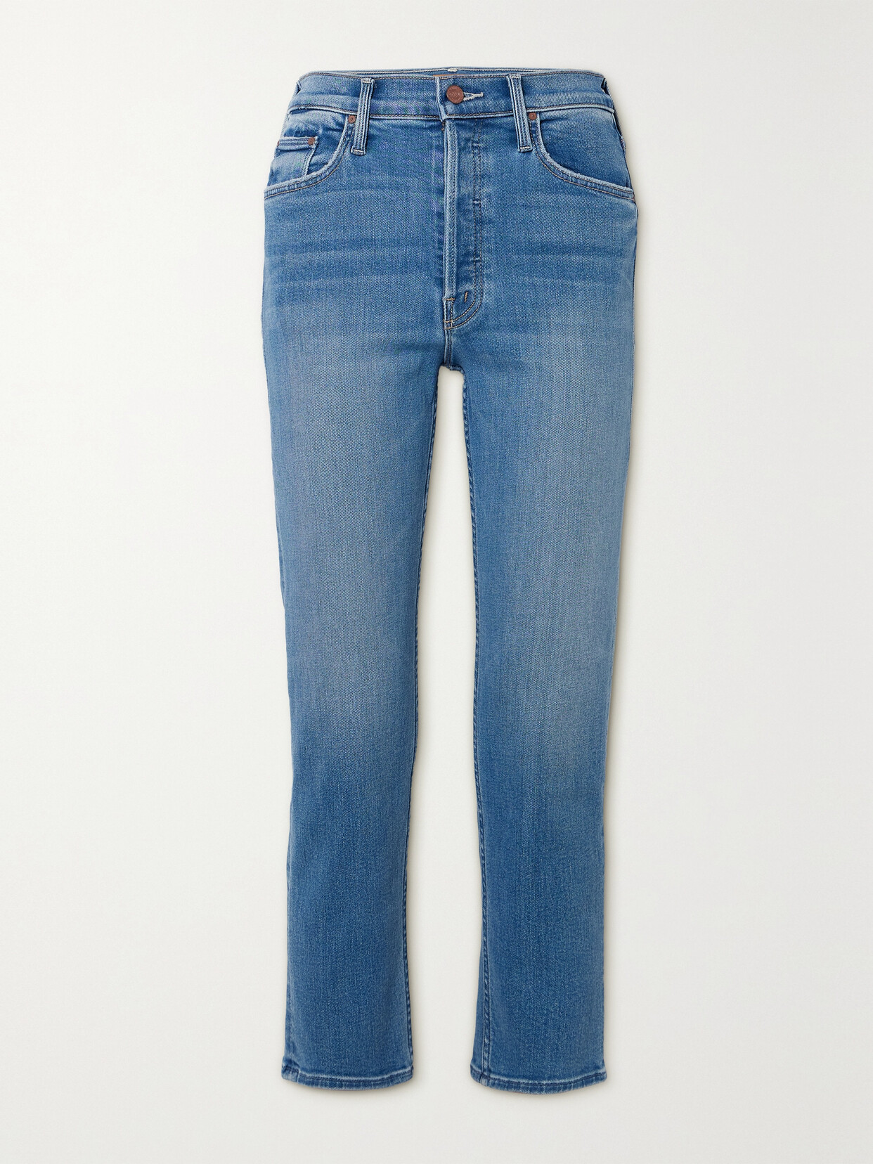 Shop Mother + Net Sustain The Tomcat High-rise Straight Leg Jeans In Blue