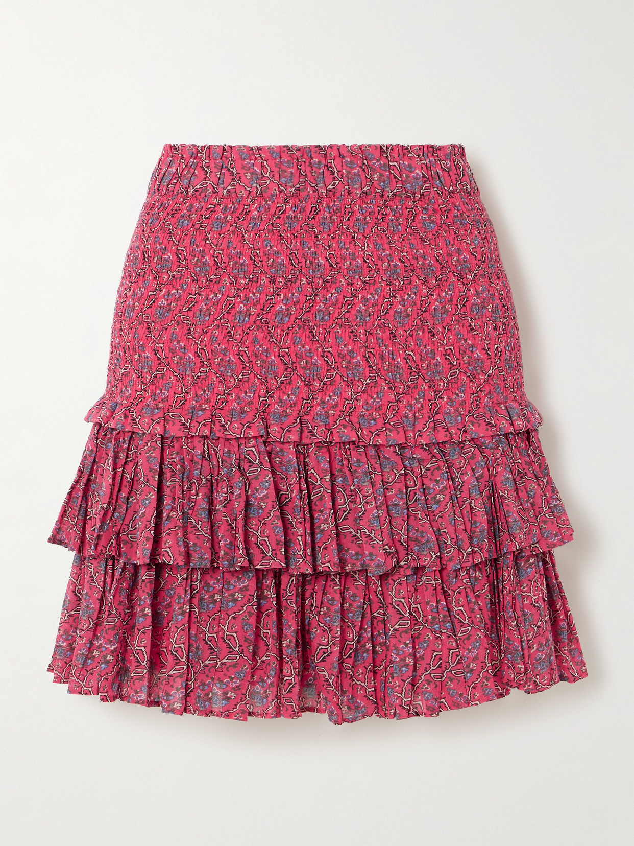 Shop Marant Etoile Naomi Tiered Shirred Floral-print Cotton-voile Mini Skirt In Purple