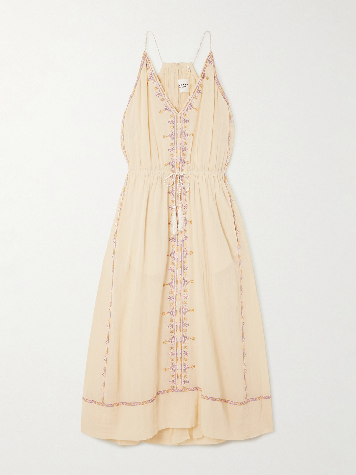 Marant Etoile Siana Belted Embroidered Cotton-gauze Maxi Dress In Yellow