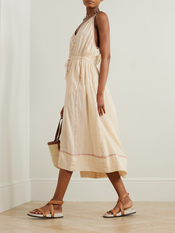Marant Étoile Siana belted embroidered cotton-gauze midi dress