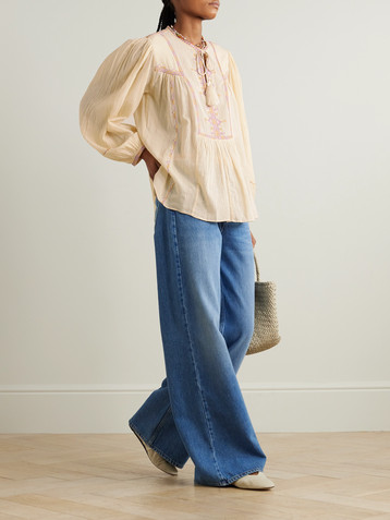Marant Étoile Sileka tie-detailed embroidered cotton-gauze blouse
