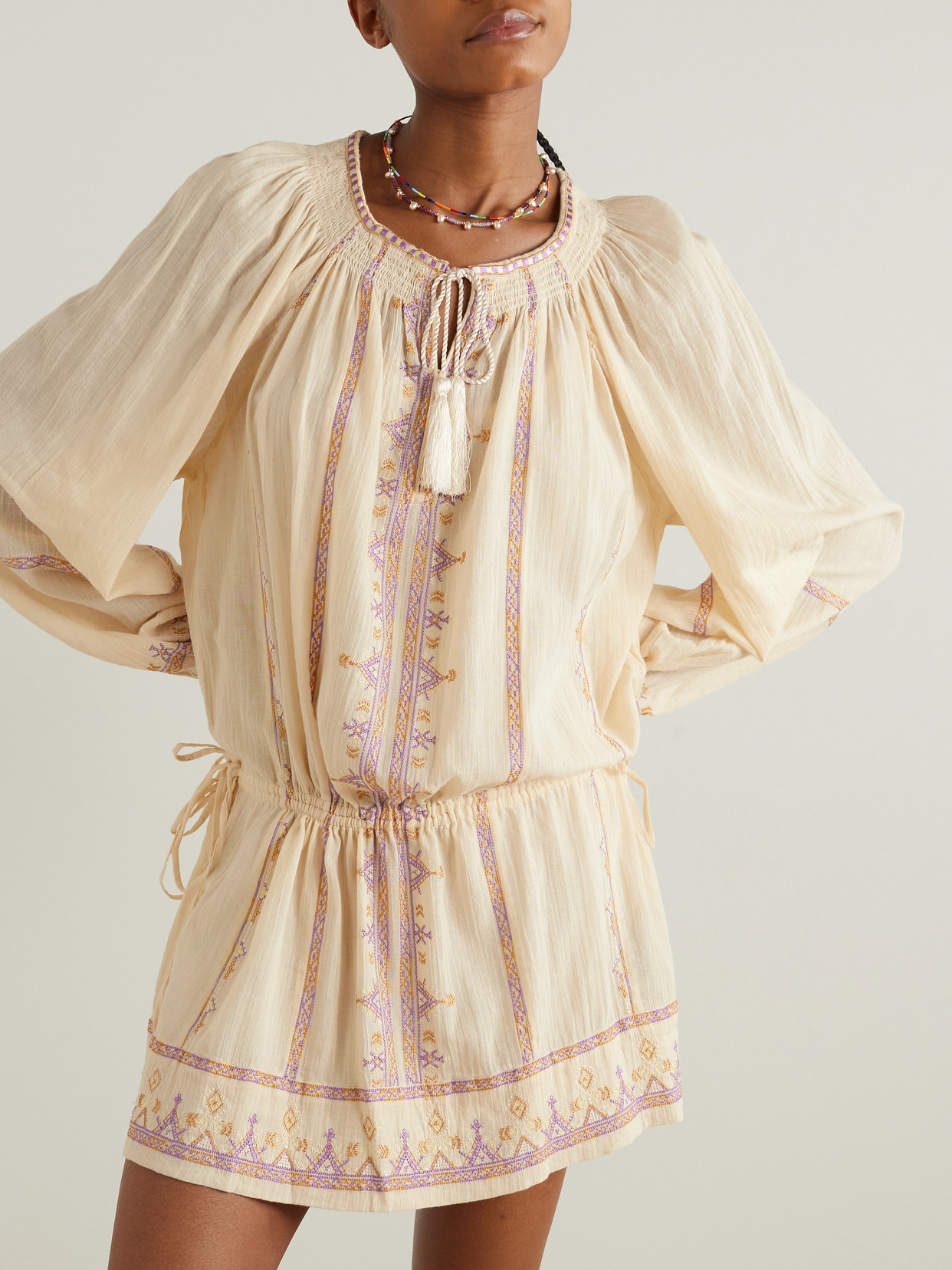 Isabel Marant Étoile Parsley Embroidered Cotton-gauze Mini Dress In Yellow