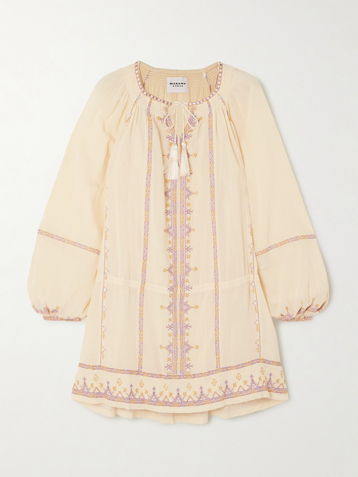 Marant Etoile Parsley Embroidered Cotton-gauze Mini Dress In Yellow