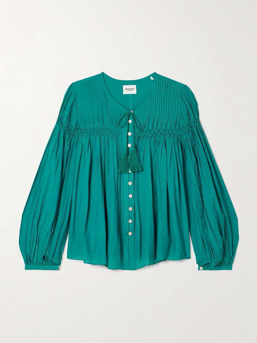 Marant Étoile Abadi Pintucked Smocked Cotton-blend Voile Blouse
