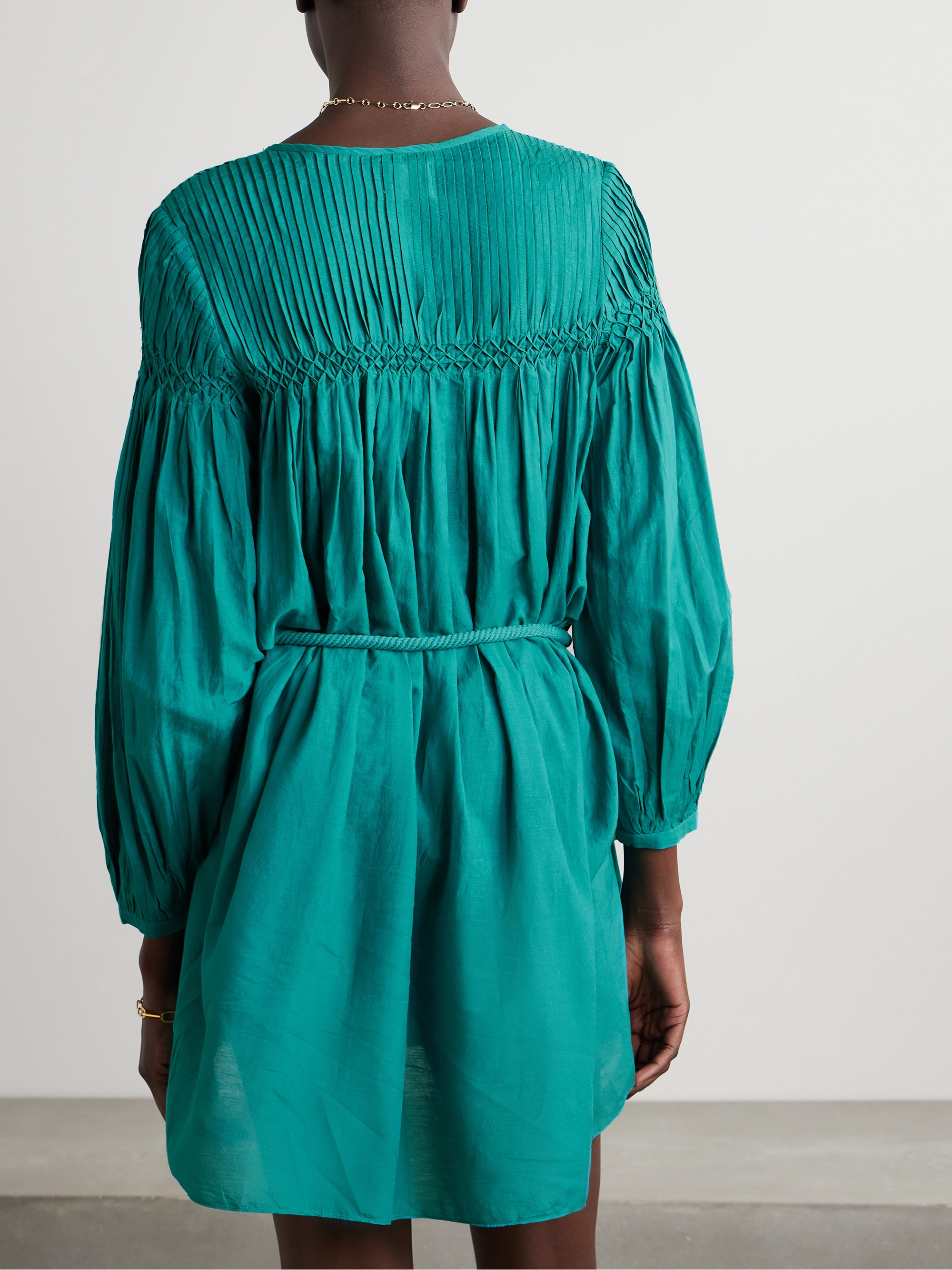 Marant Étoile Adeliani belted pintucked smocked cotton-blend voile mini dress thumbnail