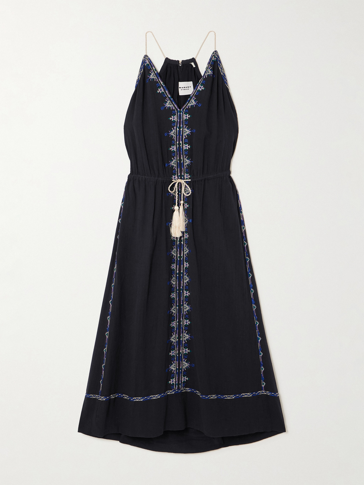 Marant Étoile - Siana Belted Embroidered Cotton-gauze Midi Dress - Black