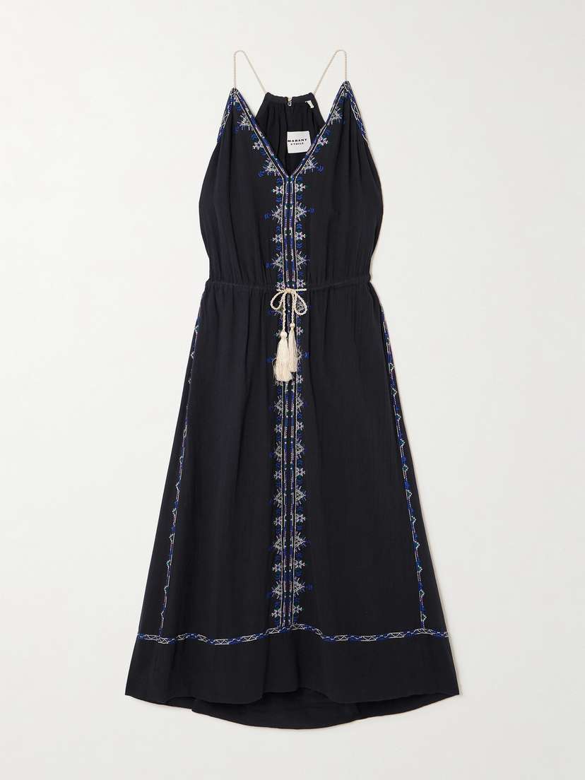Marant Étoile Siana Belted Embroidered Cotton-gauze Midi Dress